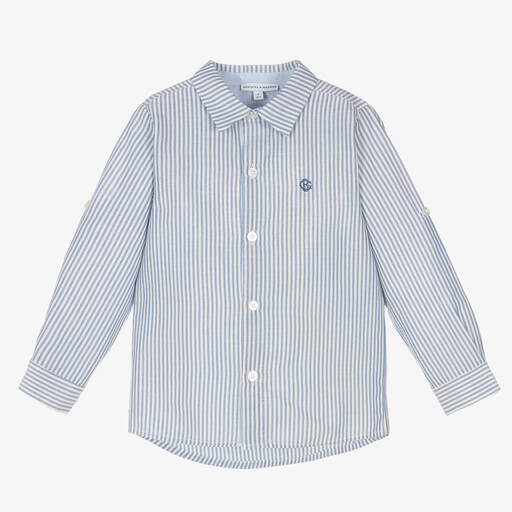Beatrice & George-Boys Blue Stripe Oxford Cotton Shirt | Childrensalon