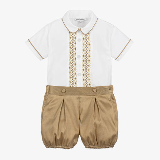 Beatrice & George-Boys Gold Hand-Smocked Buster Suit | Childrensalon