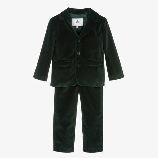 Beatrice & George-Boys Green Cotton Velvet Suit | Childrensalon