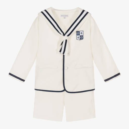Beatrice & George-Boys Ivory Herringbone Sailor Shorts Suit | Childrensalon