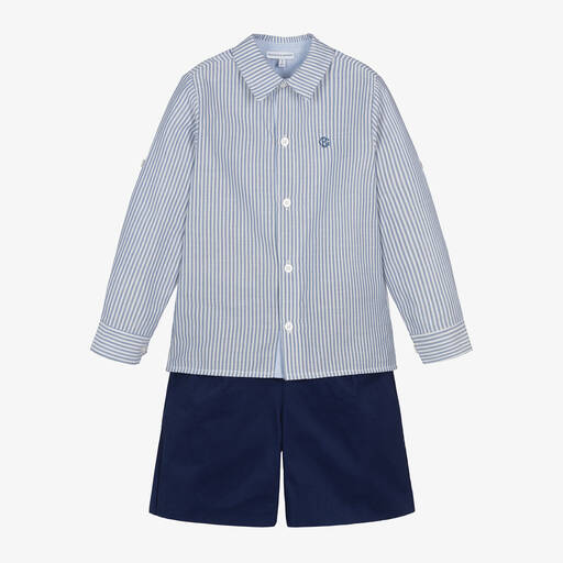 Beatrice & George-Boys Navy Blue Cotton Shorts Set | Childrensalon