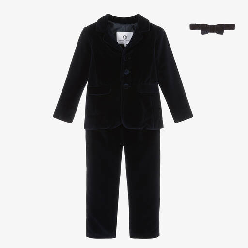Beatrice & George-Boys Navy Blue Velvet Suit  | Childrensalon