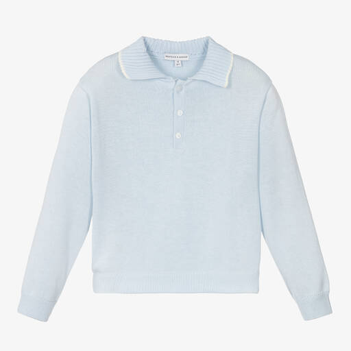 Beatrice & George-Boys Pale Blue Cotton Henley Sweater | Childrensalon