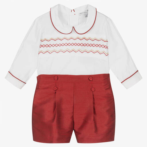 Beatrice & George-بِدلة رسمية أطفال ولادي قطن لون أبيض وأحمر | Childrensalon