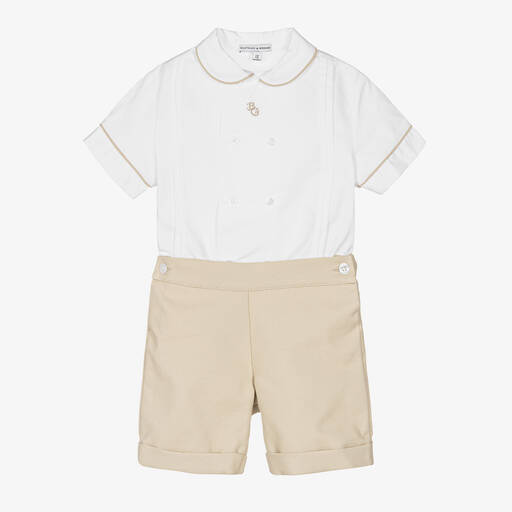 Beatrice & George-بدلة رسمية قطن أطفال ولادي لون أبيض وبيج  | Childrensalon
