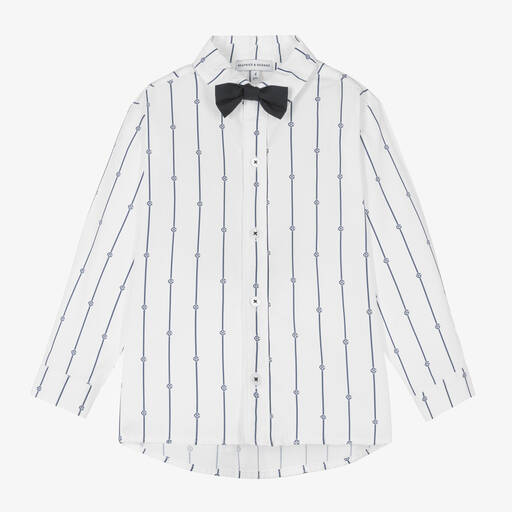 Beatrice & George-Белая рубашка из хлопка в синюю полоску и галстук-бабочка | Childrensalon