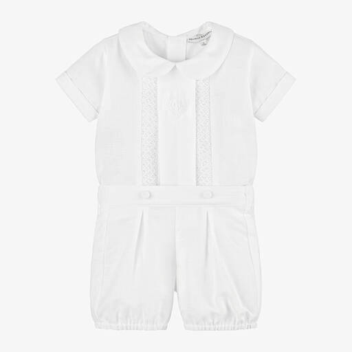 Beatrice & George-Boys White Linen & Cotton Buster Suit | Childrensalon