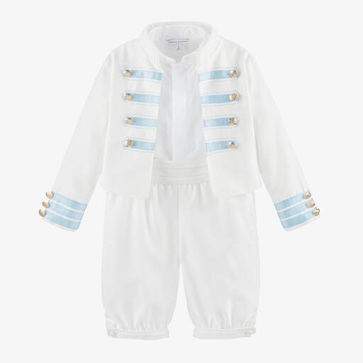 Beatrice & George-Boys White Viscose Military Shorts Suit | Childrensalon