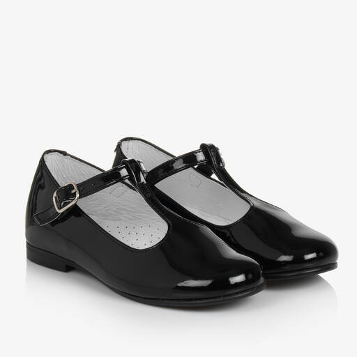 Beatrice & George-Girls Black Patent Leather T-Bar Shoes | Childrensalon