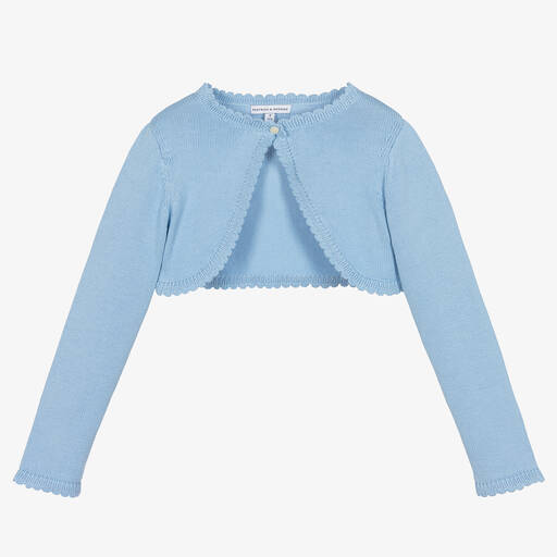 Beatrice & George-Girls Blue Cotton Knit Bolero Cardigan | Childrensalon
