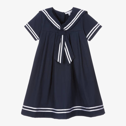 Beatrice & George-Girls Blue Cotton Sailor Dress | Childrensalon