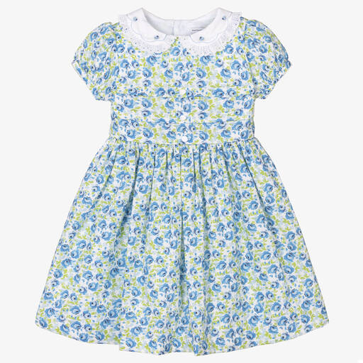 Beatrice & George-Girls Blue Floral Cotton Dress | Childrensalon