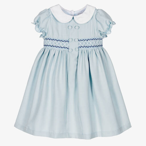 Beatrice & George-Girls Blue Smocked Viscose Dress | Childrensalon