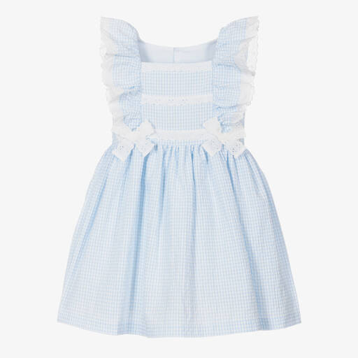 Beatrice & George-Бело-голубое платье из хлопка в мелкую клетку | Childrensalon