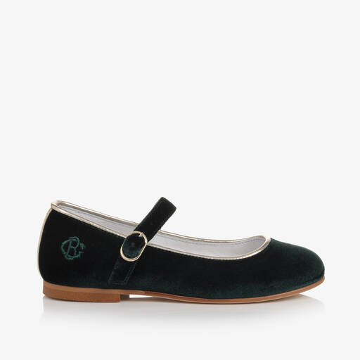 Beatrice & George-حذاء بمب مخملي ماري جين لون أخضر للبنات | Childrensalon