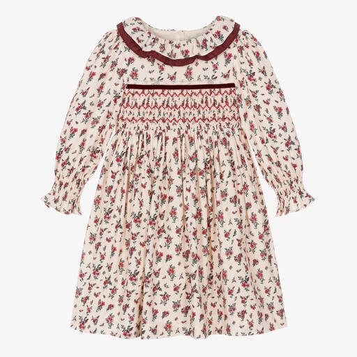 Beatrice & George-Кремовое платье в красный цветочек со сборками | Childrensalon