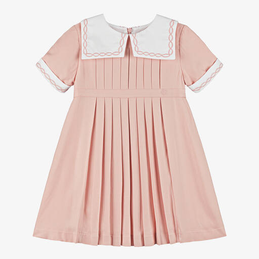 Beatrice & George-Girls Pink Pleated Viscose Dress | Childrensalon