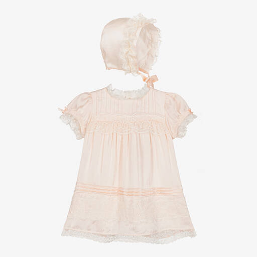 Beatrice & George-Girls Pink Satin & Lace Dress Set | Childrensalon