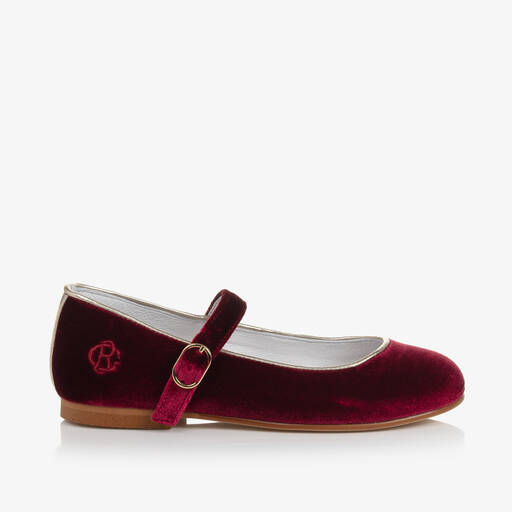 Beatrice & George-حذاء بمب مخملي ماري جين لون أحمر للبنات | Childrensalon