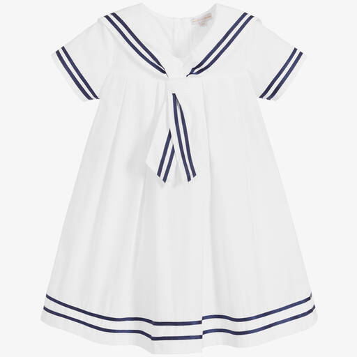 Beatrice & George-Girls White Cotton Sailor Dress | Childrensalon