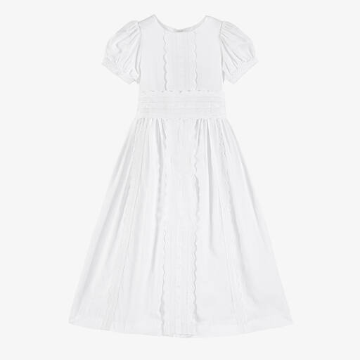 Beatrice & George-Girls White Embroidered Cotton Dress | Childrensalon