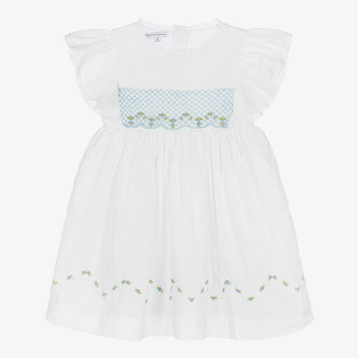Beatrice & George-Белое хлопковое платье с ручной присборенной вышивкой | Childrensalon
