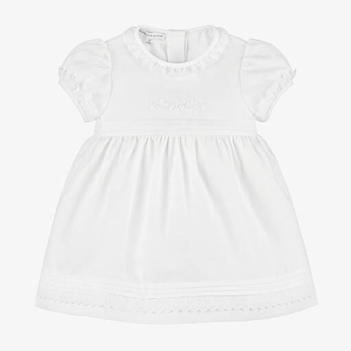 Beatrice & George-Girls White Linen & Cotton Dress | Childrensalon