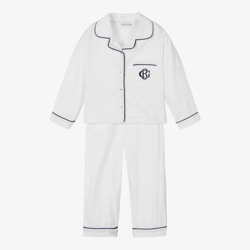 Beatrice & George-Белая пижама из хлопкового твила с монограммой | Childrensalon