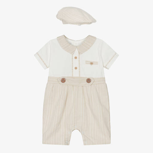 Beau KiD-Baby Boys Beige Cotton Shortie Set | Childrensalon