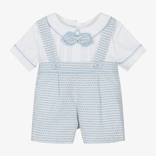 Beau KiD-Baby Boys Blue Cotton Bow Tie Shorts Set | Childrensalon