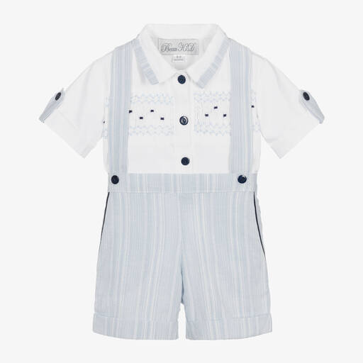 Beau KiD-Baby Boys Blue Cotton Smocked Shorts Set | Childrensalon