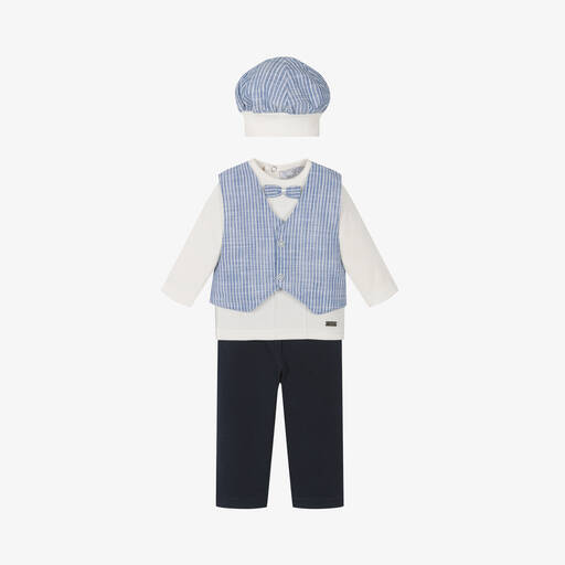 Beau KiD-طقم بنطلون أطفال ولادي قطن لون عاجي وأزرق (4 قطع) | Childrensalon