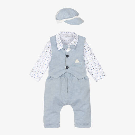 Beau KiD-Baby Boys Blue & White Cotton Trouser Set | Childrensalon