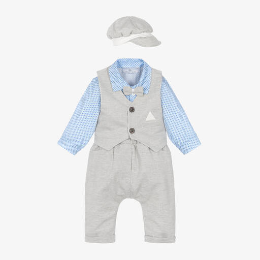 Beau KiD-Baby Boys Grey & Blue Cotton Trouser Set | Childrensalon
