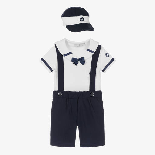Beau KiD-Matrosen-Top & Shorts Set Weiß/Blau | Childrensalon
