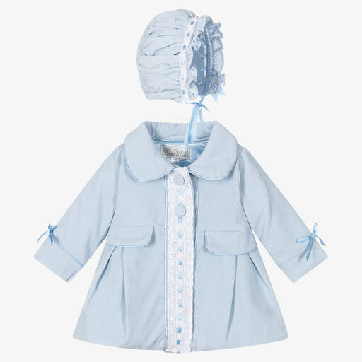 Beau KiD-طقم معطف وبونيه قطن لون أزرق للمولودات | Childrensalon