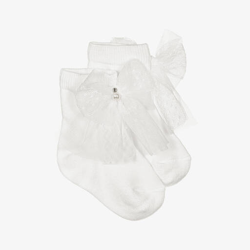 Beau KiD-Baby Girls Ivory Cotton Socks | Childrensalon