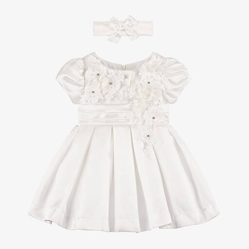 Beau KiD-Baby Girls Ivory Satin Dress Set | Childrensalon