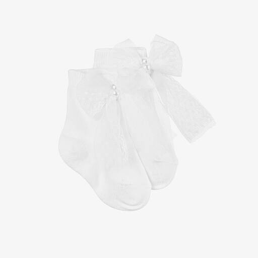 Beau KiD-جوارب قطن ستريتش لون أبيض للمولودات  | Childrensalon