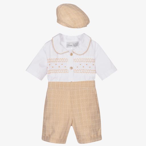 Beau KiD-Beige Smocked Baby Shorts Set | Childrensalon