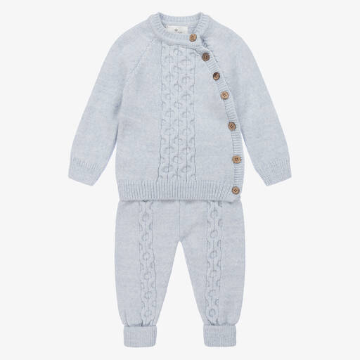 Beau KiD-Blue Knitted Baby Trouser Set | Childrensalon