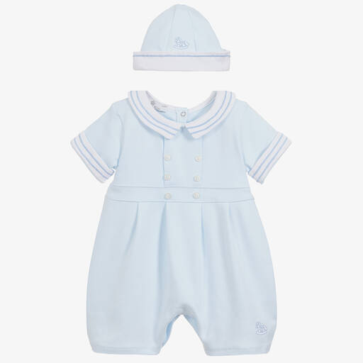 Beau KiD-Boys Blue Cotton Babysuit Set | Childrensalon