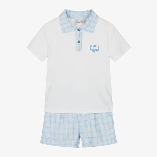 Beau KiD-Boys Blue Cotton Polo Shirt & Shorts Set | Childrensalon