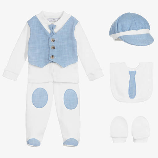 Beau KiD-Boys Ivory & Blue Babysuit Set | Childrensalon