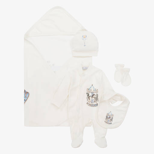 Beau KiD-Boys Ivory & Blue Cotton Babysuit Set | Childrensalon