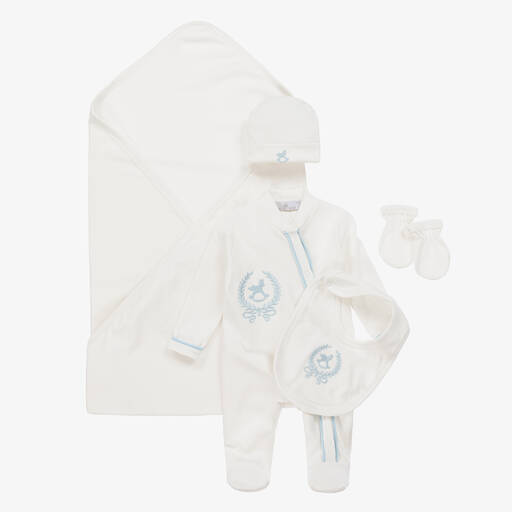 Beau KiD-Boys Ivory & Blue Cotton Babysuit Set | Childrensalon