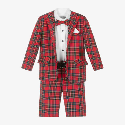 Beau KiD-Boys Red Tartan Check Shorts Suit | Childrensalon