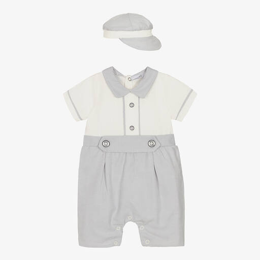 Beau KiD-Boys White & Grey Babysuit Set | Childrensalon