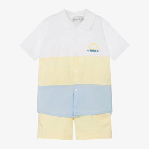 Beau KiD-Boys Yellow Colourblock Cotton Shorts Set | Childrensalon