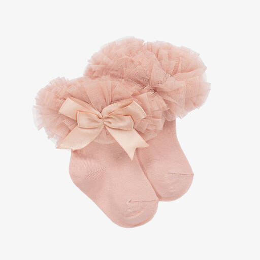 Beau KiD-Dusky Pink Frilly Cotton Socks | Childrensalon